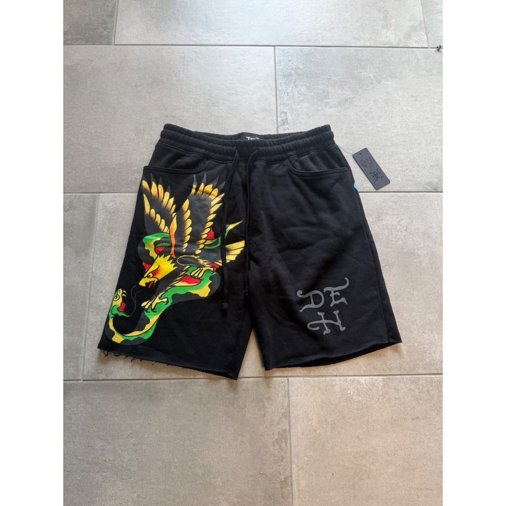 NWT Ed Hardy Mens Black Eagle Snake Skull Graphic Sweat Shorts Size S